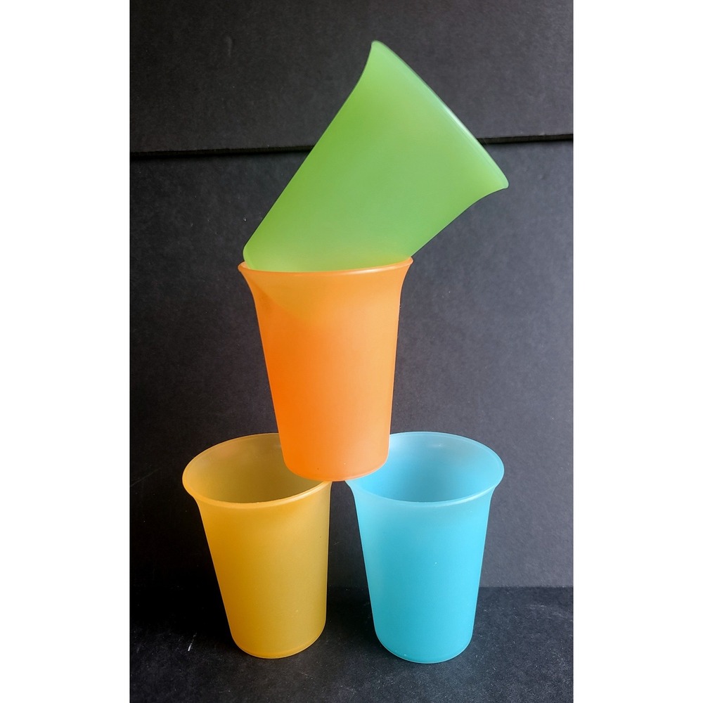 Set of 4 Vintage 80's Tupperware Bell 7oz Tumblers Neon Pink Orange Yellow Green